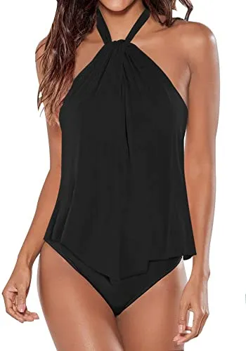 Upopby High Neck Strap Ruffled Backless Swimsuit