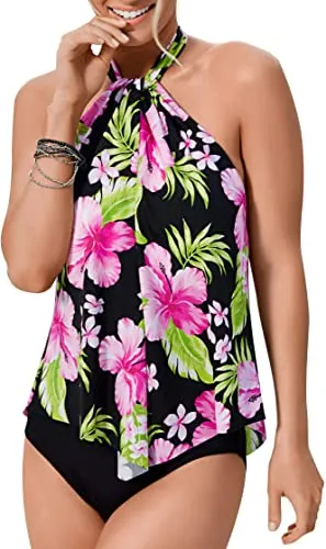Upopby High Neck Strap Ruffled Backless Swimsuit
