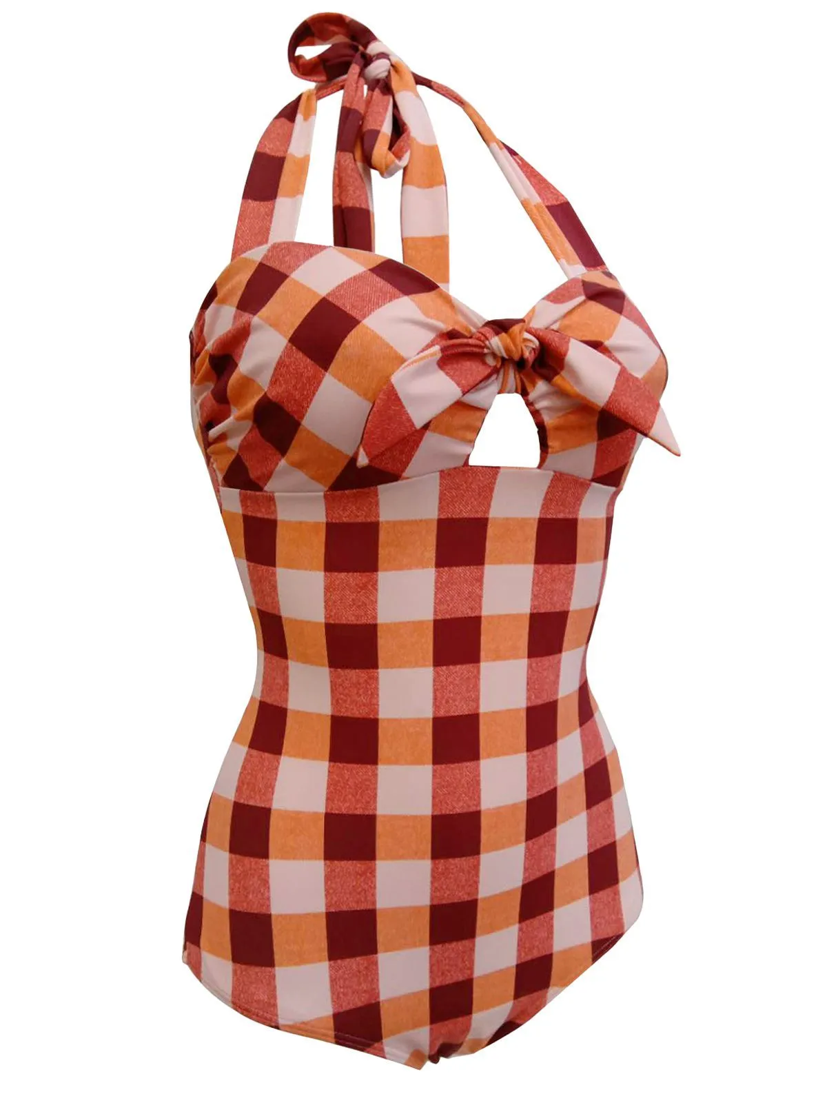 Upopby Plaid Halter One-Piece Swimsuit
