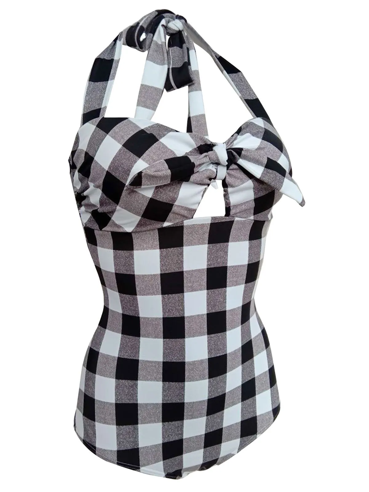 Upopby Plaid Halter One-Piece Swimsuit