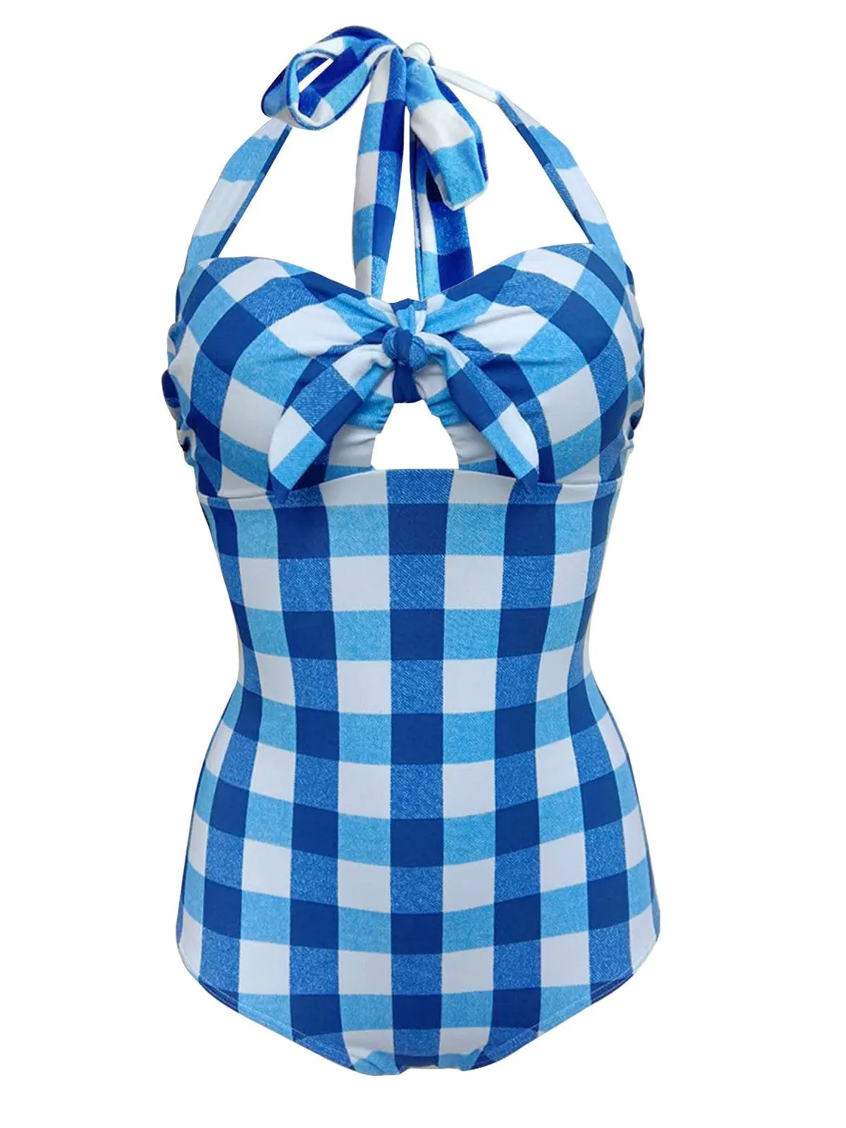 Upopby Plaid Halter One-Piece Swimsuit