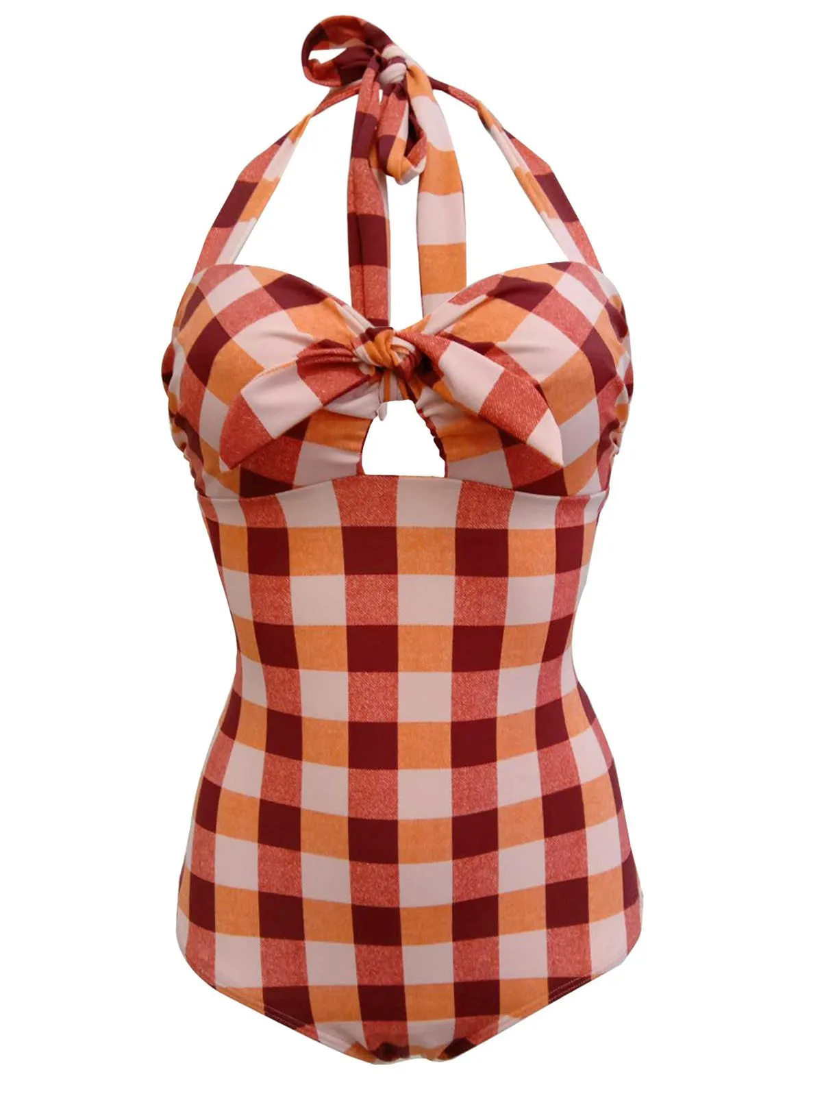 Upopby Plaid Halter One-Piece Swimsuit