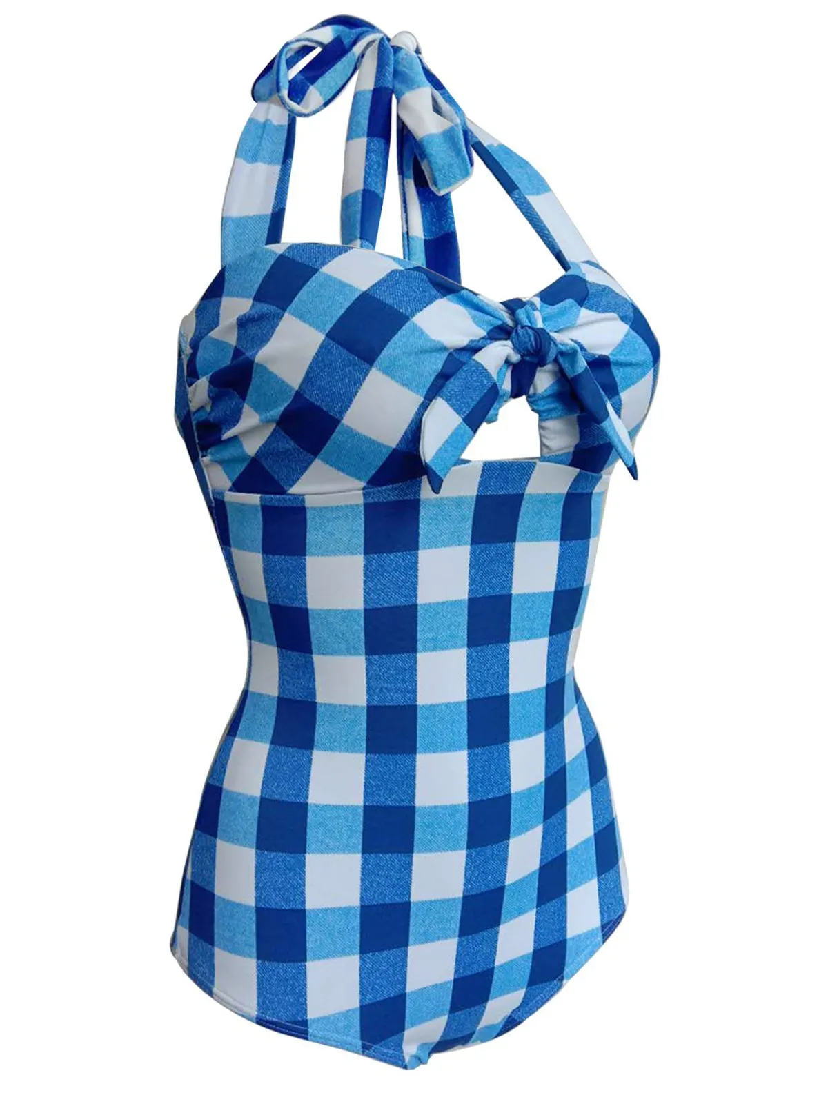 Upopby Plaid Halter One-Piece Swimsuit