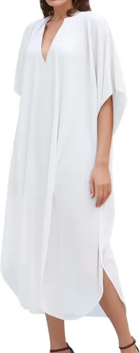 Women Kaftan Beach Cover Up for Swimwear, Lightweight V-Neck Kaftan Dress Home Loungewear Moomoo Nightgown