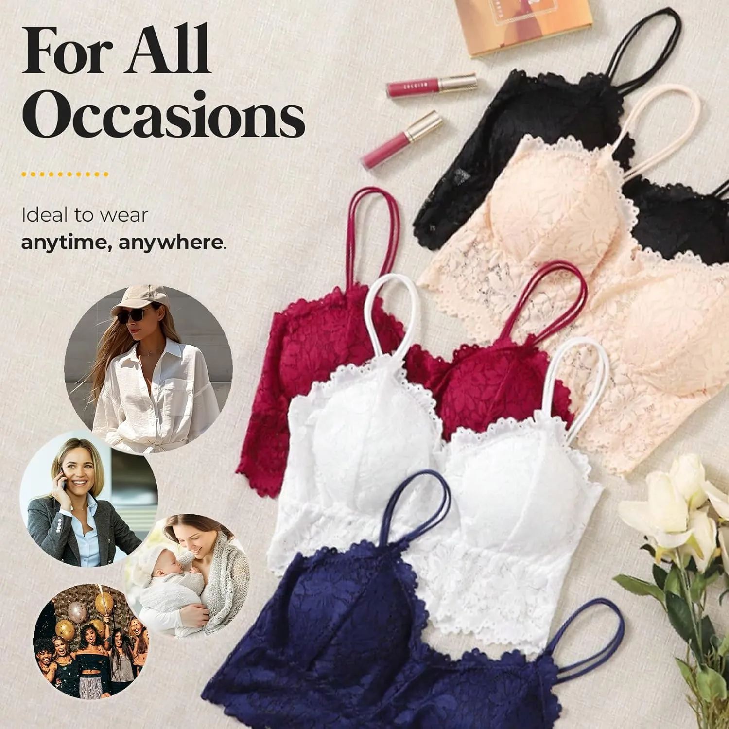 Womens Sexy Lace Camisole Bralette Top with Thin Shoulder Straps Chest Wrap Tops for Outerwear Bralette Crop Top