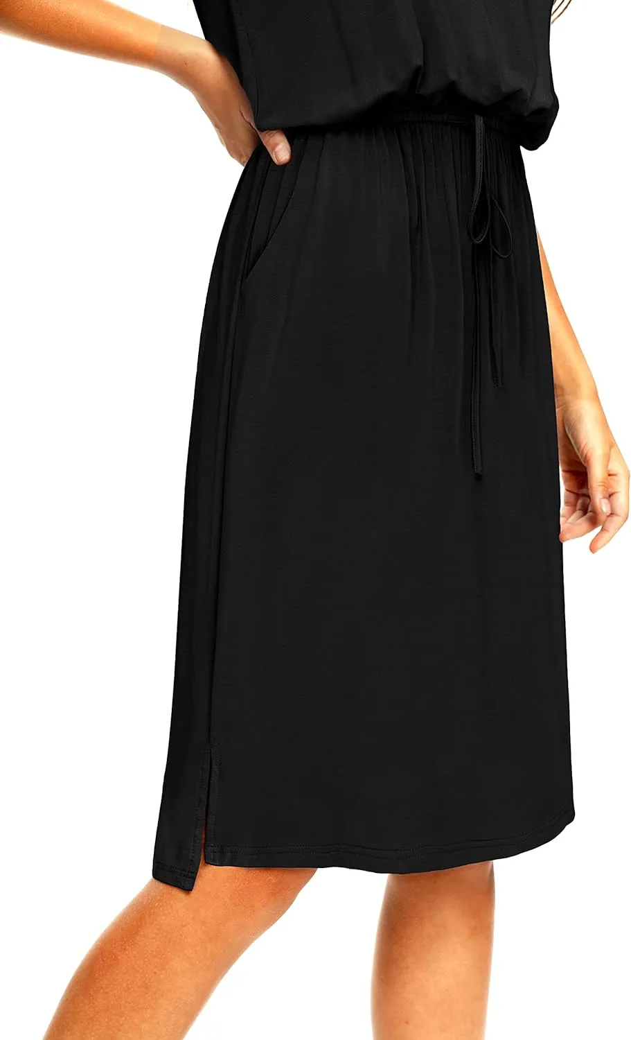 Womens Summer Hide Belly Knee Length Travel Dress Pocket 2025 Spring Short Sleeve Midi Work Casual Teacher Outfits