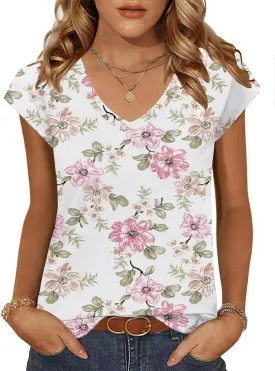 Zeagoo Womens Tops Cap Sleeve T Shirts V Neck Basic Tees Tops Lightweight Casual Summer Fashion Trendy Outfits Clothes